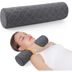 Cozyhealth Cervical Roll Pillow, Medium Soft Memory Foam Neck Round Pillow Cylinder Bolster Pillow for Sleeping, Round Neck Support for Bed, Legs, Back and Yoga (Grey, Large - 4.7" H)