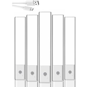 Under Cabinet Lights ，LED Motion Sensor Light Indoor, Wireless USB Rechargeable Magnetic Closet Lights, 5 Pack Under Counter Lights for Kitchen, Cabinet, Wardrobe, Stairs(White Light, 5Packs-8inch)