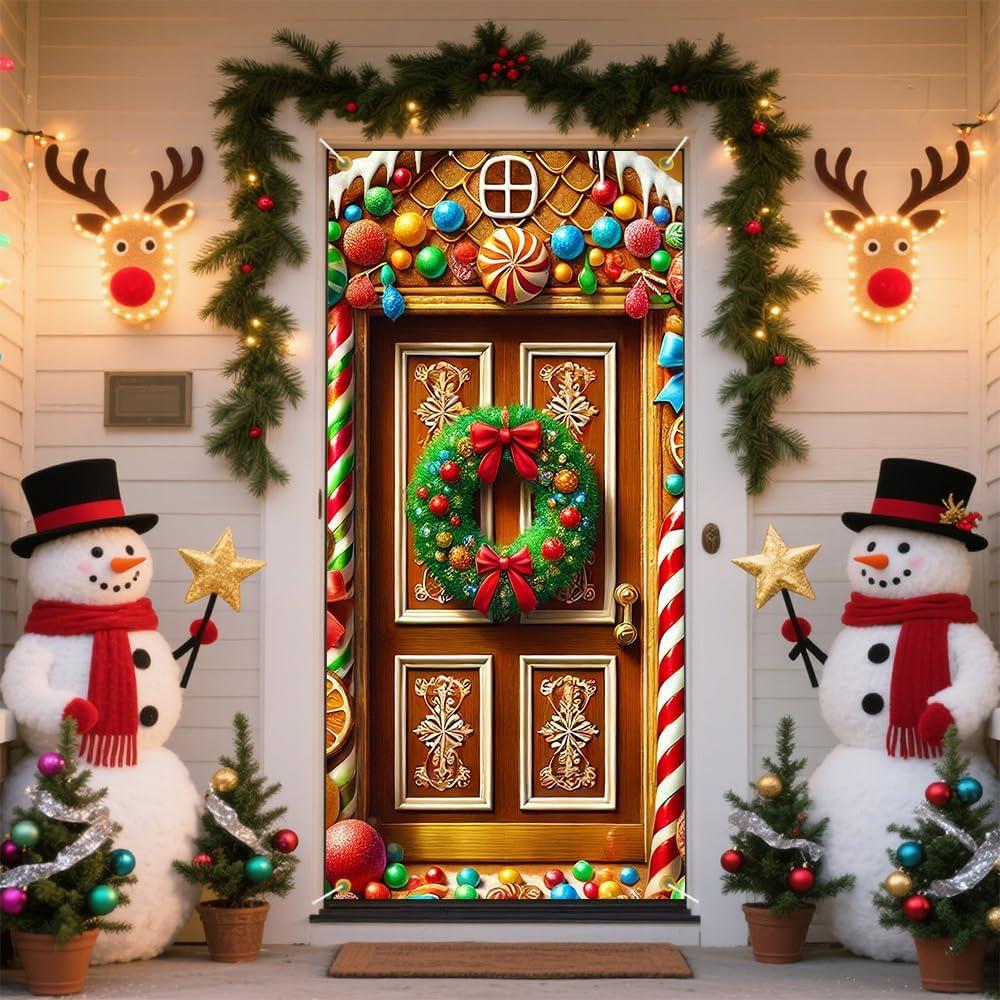 Christmas Tree Door Banner Fabric Decoration for House, Doorway, and Wall, 71 x 35 Inch (01)