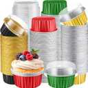 Gejoy 400 Pcs Aluminum Foil Baking Cups with Lids 5 oz Disposable Ramekins Mini Cake Pans Creme Brulee Cupcake Liners Muffin Tins Flan Mold Dessert Container for Wedding(Multicolor,Classic)