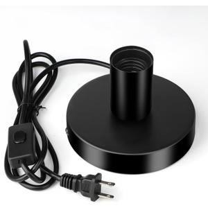 Vintage Table Lamp Base Only, Metal Industrial E26/E27 Plug in Screw Light Bulb Socket with 5.6 Feet Cord On/Off Switch Plug, Small Edison Desk Lamps Holder for Home Lighting Decor (Black)