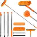 Professional 67" Window Squeegee, 3-in-1 Rotatable Squeegee for Window Cleaning with Extension Poles, Window Cleaner Tool Kit for Indoor & Outdoor High Windows and Car Glass (Orange)