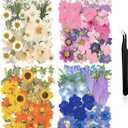 Nuanchu 200 Pcs Pressed Flowers Bulk Dried Flower for Craft Resin Mold Bookmark Scrapbooking Nail Cake White Orange Natural Pressed Dried Floral with Tweezer DIY Gift(Mixed Color,Artistic Style)