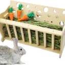 Hamiledyi Wooden Small Animal Hay Feeder - Rabbit, Guinea Pig, Chinchilla Cage Accessory, Hay Saver Rack & Dispenser for Small Pets