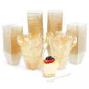 Blue Panda 200-Pack Gold Glitter Square Dessert Cups with Spoons, 100 Disposable Mini Dessert Shooter Cups with 100 Spoons for Appetizers, 2 oz
