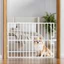 10-Second Quick Install Pressure Mounted Dog Gate for Pets,Adjustable 29'' to 43'' Wide Metal Pet Gate for Doorways Stairs,No Drilling,Expandable,24'' Tall Portable Safety Gate for Indoor Outdoor (White)
