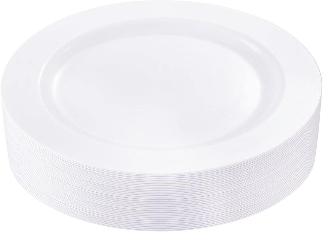 bUCLA 30PCS White Plastic Dinner Plates Disposable - Premium 10.25inch White Weddings and Party Dinner Plates