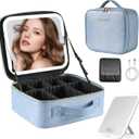 Portable Travel Makeup Bag with Mirror and Light - 3 Colors,Adjustable Brightness Spacious Cosmetic Organizer,Mermaid Shine Blue