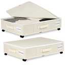 Vincona Under Bed Storage with Wheels, 2 Pack Under Bed Storage Containers with Label Holders for Clothes, Shoes and Blankets, Rolling Underbed Shoe Organizer with Cover, Beige (30.71x15.7x7.28 in)