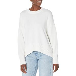 Amazon Brand - Daily Ritual Women's 100% Cotton Boxy Crewneck Pullover Sweater, White, Medium