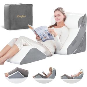 Kingfun 4pcs Orthopedic Bed Wedge Pillow Set for Post Surgery, Memory Foam for Sleeping, Adjustable Leg, Back and Arm Support, Sitting Up and Rest Pillow with Travel Bag 