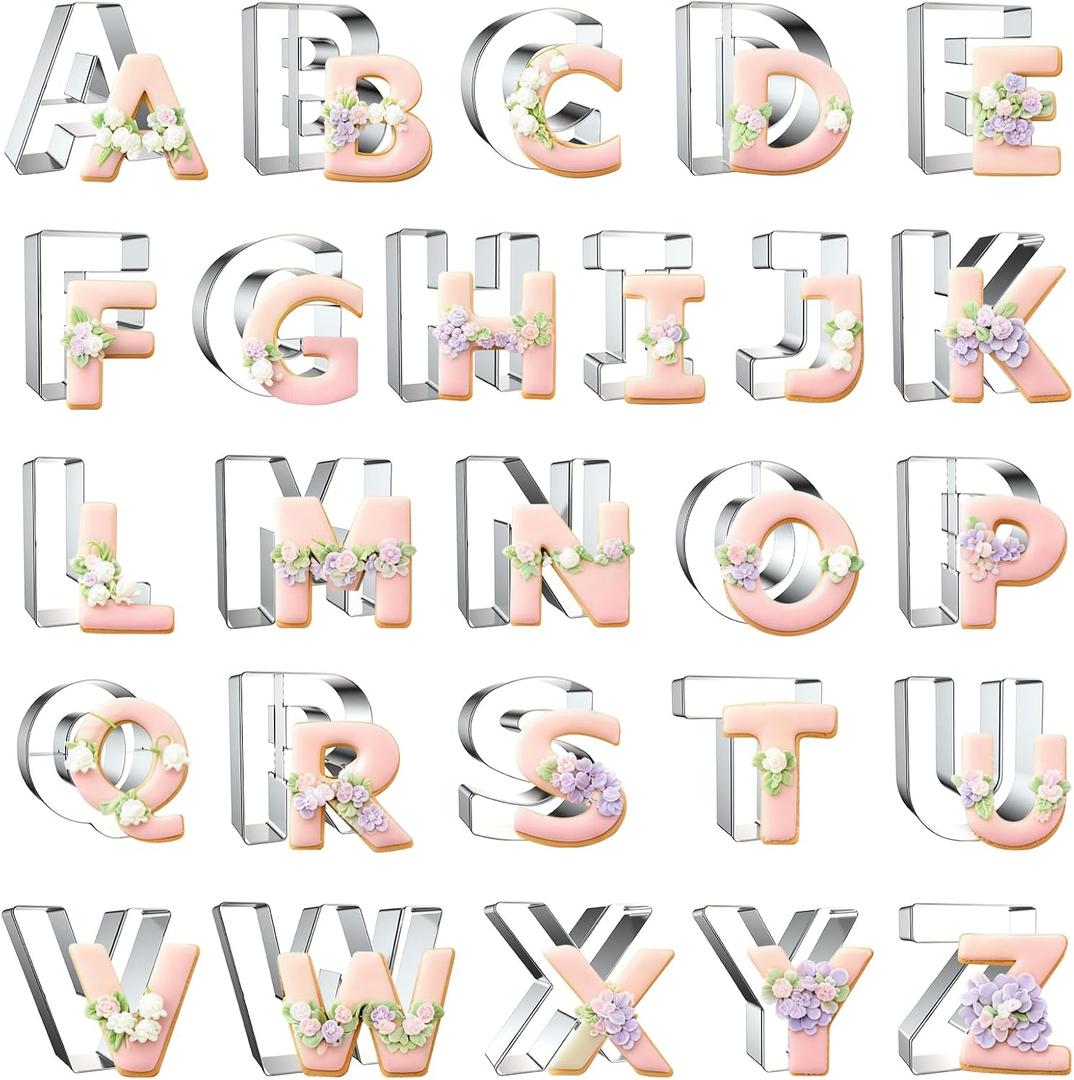 Letter Cookie Cutters Shapes Large 3 Inch - 26 Pcs Stainless Steel Alphabet Letter Cookie Cutter Set Fondant Biscuit Fruit Dough Mold Tools for Sandwich, Birthday, Christmas, and Holiday Party
