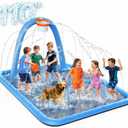 Splash Pad for Kids & Dogs, 102x87'' Large Sprinkler Pad Water Toys with Basketball Hoop, Thickened Non-Slip Splash Mat, Foldable Play Pool & Outdoor Summer Toys Ages 4-12 (110" Splash Pad)