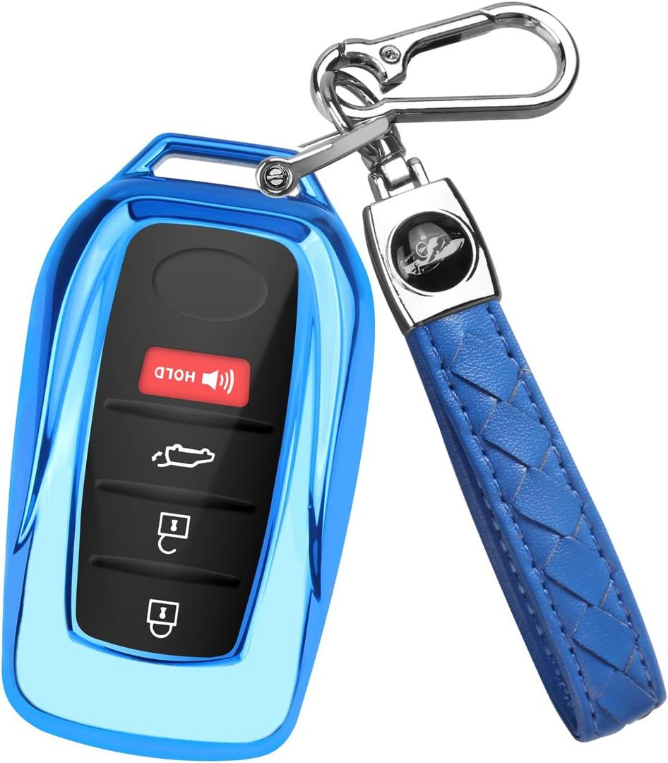QBUC for Toyota Key Fob Cover with Keychain, Fit for Toyota Venza Corolla Cross Grand Highlander Tundra RAV4 Prime Prius Land Cruiser Sequoia Sienna Crown Tacoma 2025 Camry (Blue)