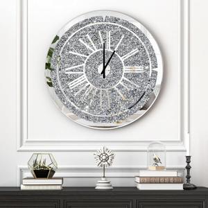 SHYFOY Crushed Diamond Wall Clock 24" Round Luxury Wall Clock with Mirror Glass, Elegant Roman Numerals, Quiet Movement, Large Decorative Wall Clocks for Living Room, Dining Room, Office