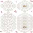 Mixweer 10 Pcs White Retro Lace Placemats Oval Embroidered Table Place Mats French Crochet Doilies Vintage Coasters Cup Mat 12'' x 16'' for Wedding Cup Vase Table Decor