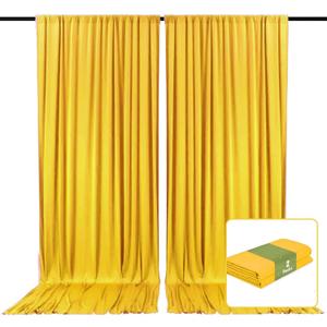 2 Panels Yellow Backdrop Curtain, 10 x 10 Feet Satin Background Curtains for Parties, Weddings, Baby Showers, Halloween, Christmas Birthday Party Photoshoot Backdrop Curtains Decorations