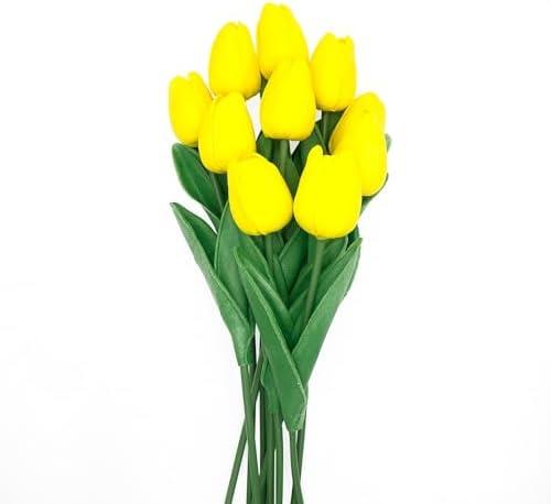 TACOLO Yellow Flowers Fake Tulips Artificial Flowers, 13 Inch Real Touch PU Flowers for Decoration, 10 Pcs Tulip Flowers Bouquet for Vase, Mother's Day Easter Valentines Gifts