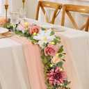 Waipfaru Artificial Flower Garland with Lights, 6.07Ft Lighted Eucalyptus Greenery Garland, Pink Rose Floral Vines for Wedding Table Runner Centerpieces Backdrop Decor