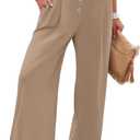 FUNYYZO 2025 Womens Pull On Pants Elastic Waisted Casual Wide Leg Long Lounge Trousers with Pocket Beach Wear Light Khaki (S)
