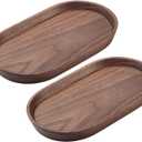 Vandroop Mini Serving Trays for Parties, Small Decorative Tray for Tea＆Coffee, Oval Wooden Plates for Serving Food for Appetizer＆Vegetables for Bathroom 7.8"×4.6" (Walnut, Set of 2)