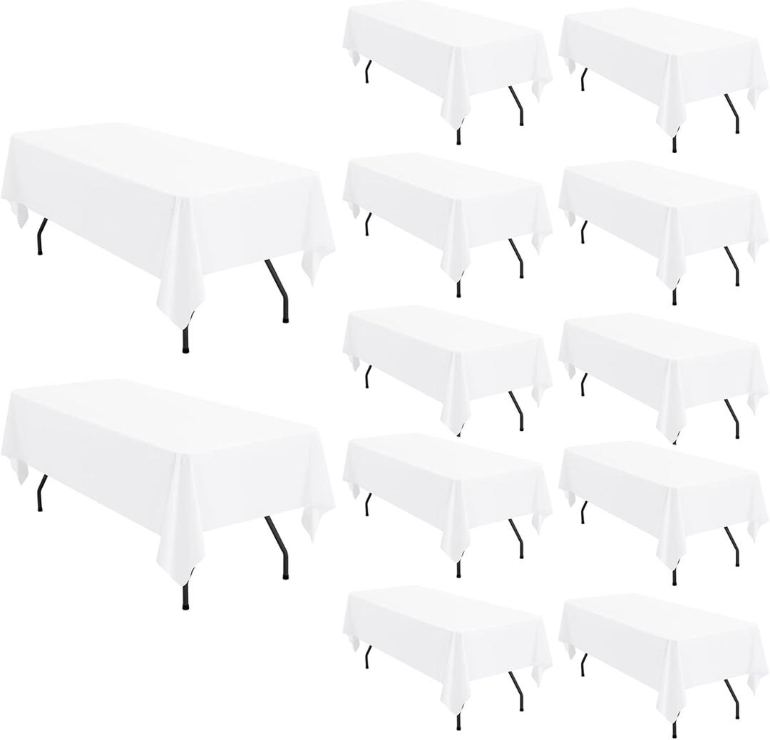 Pesonlook 12 Pack White Polyester Tablecloth-60 x 102 Inch White Rectangle Tablecloth for 6 Ft Rectangle Tables,Washable Fabric Table Cover for Wedding/Buffet Party/Dining Table/Events