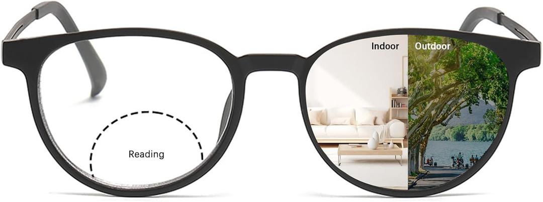 K.LAVER Bifocal Progressive Reading Glasses Photochromic Anti-UV400 Men's Sunglasses TR90 Metal Women's Reading Glasses, Black