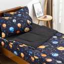NTBED Galaxy Printed Zipper Bedding Sets Full Lightweight Microfiber Universe Comforter Sets with Fitted Sheet Pillow Covers,Navy Blue