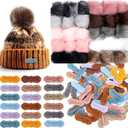 Cinnvoice 30 Pcs Faux Fur Pom Poms for Hats 4" with 100 Pcs Handmade Leather Tag Label Fluffy DIY Knitting Hat Pompoms with Elastic Loop Crochet Craft Accessories for Shoes Scarves Gloves Bag Keychain