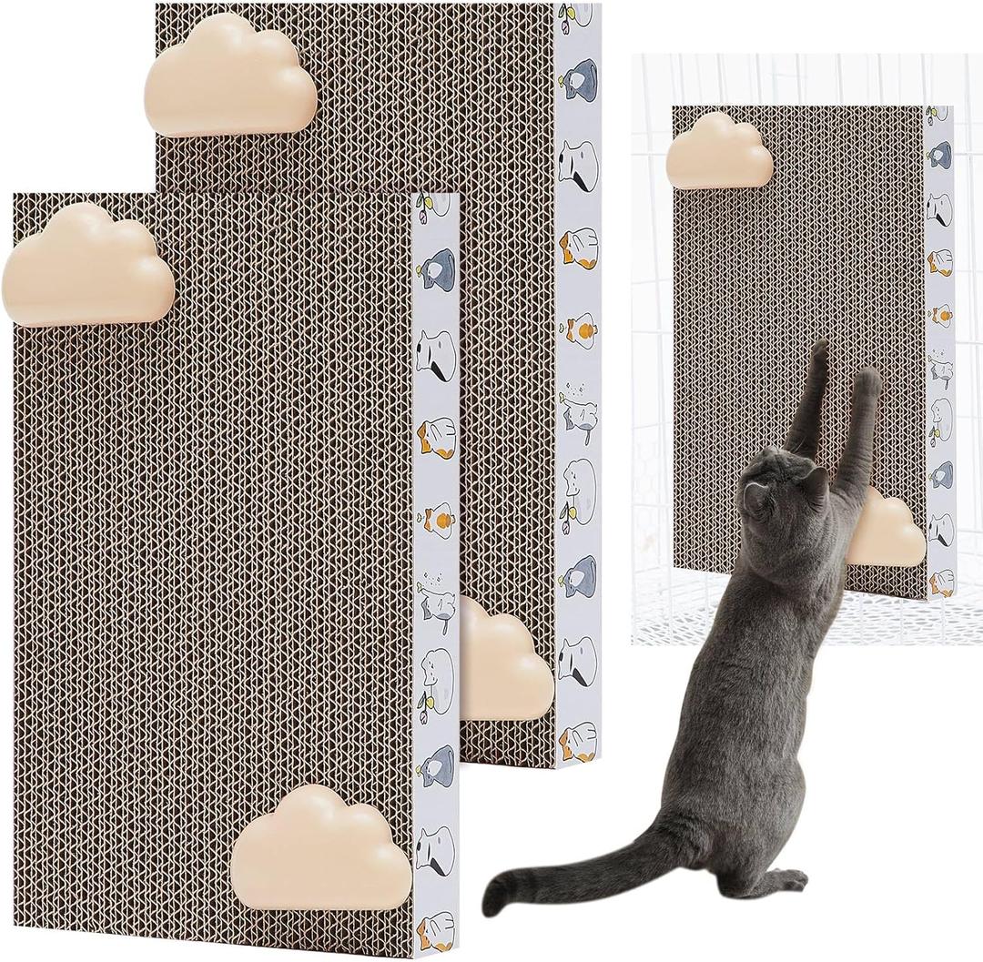Dansydaisy 2 Pack Cat Scratcher Cat Scratching Cardboard Post for Cage 12" x 8" Wall Mounted Scratcher Board for Indoor with Cloud-Shaped Holders Double-Sided Usability