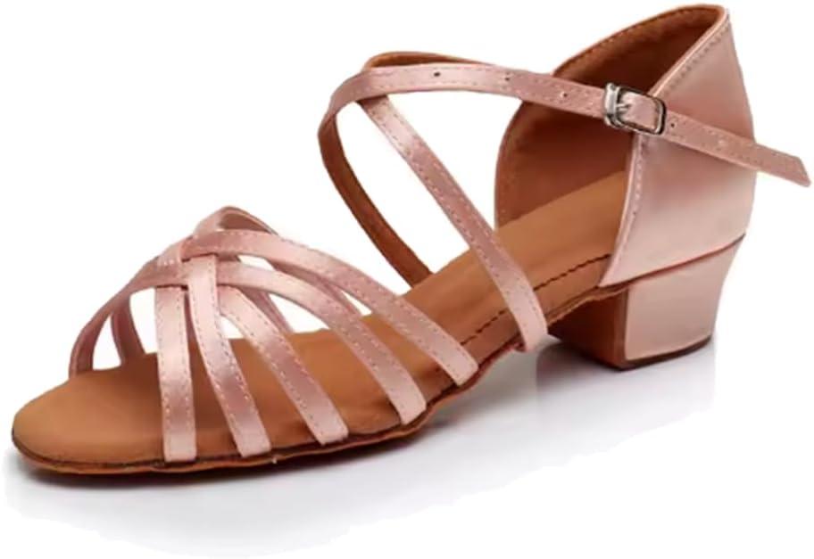 MSMAX Girls Latin Dance Shoe Low Heel Salsa Dancing Sandals for Women (5 Big Kid, Light Pink - Shoes)