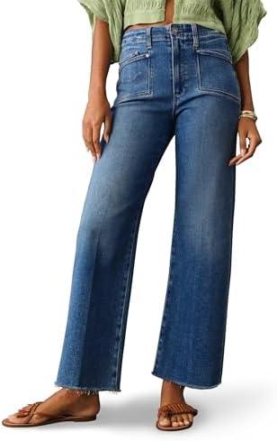 PHISOCKAT High Waisted Wide Leg Jeans for Women Stretchy Baggy Jeans Trendy Denim Pants with Pockets, Size 10