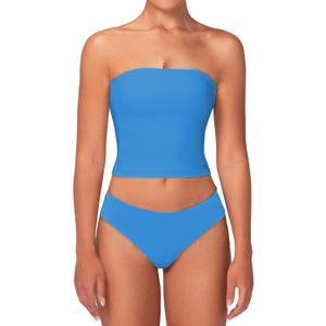 Sunzel Womens Strapless Sexy Tube Top Double Lined Sleeveless Crop Top Summer Basic Bandeau Tops for Layering or Going Out (L, Classic Blue)