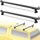 FengYu 57" Universal Roof Ladder Rack for Van & Pickup Truck Cap & Topper, Roof Rack, Heavy Duty Aluminum (Drilling Required) 2 Bar Ladder Roof Van Rack Truck Rack Adjustable Black Accessories