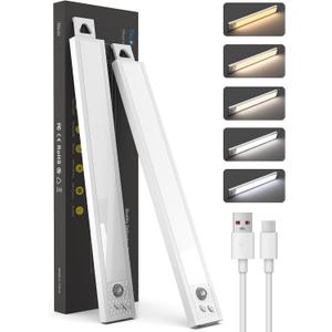 Under Cabinet Motion Sensor Lighting - 20 Inch Wireless Under Cabinet Lighting, Rechargeable with Magnetic Mount, 5CCT Adjustable for Kitchen/Hallway (White, 2-Pack)
