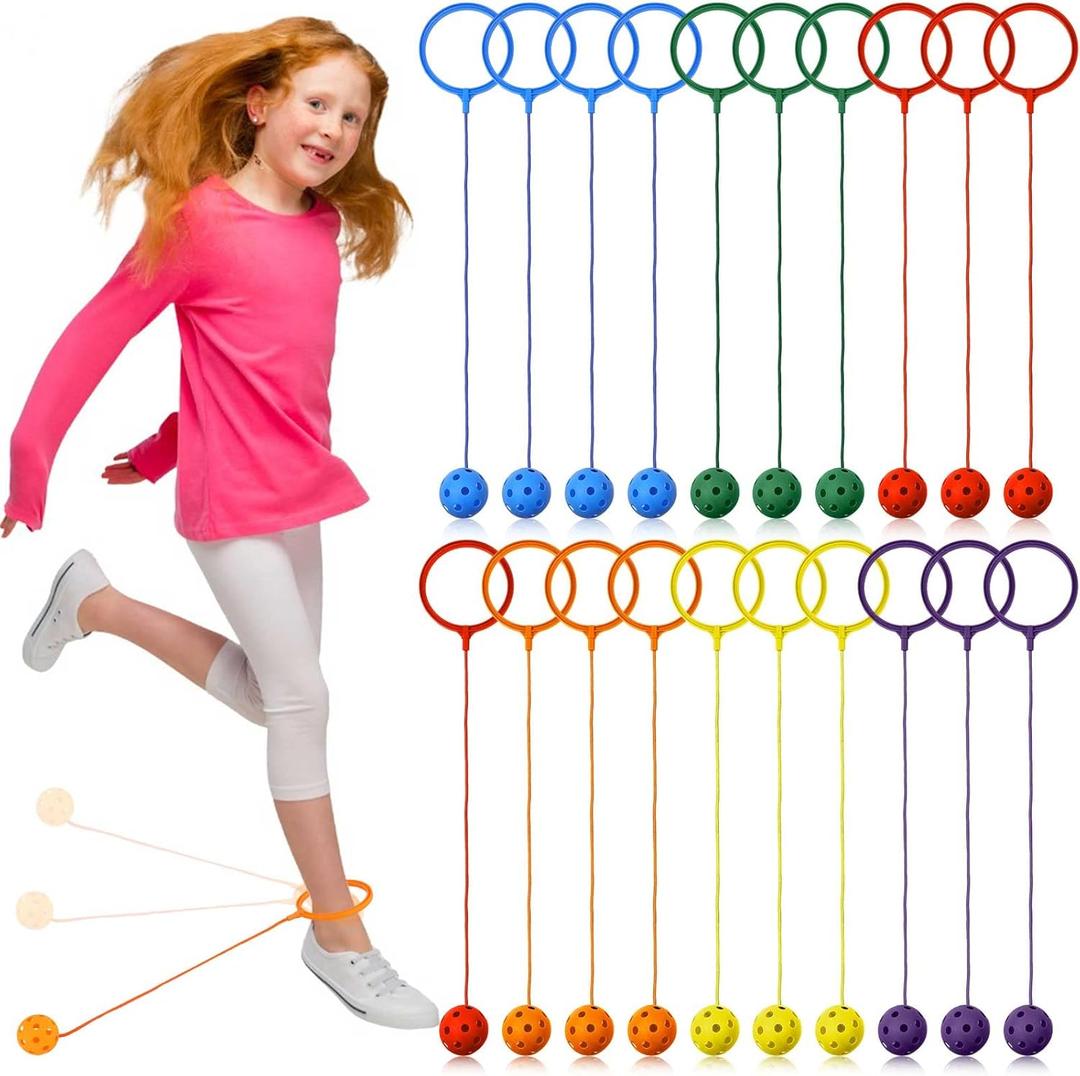 30 Pack Skip Ball for Kids Foldable Flash Wheel Skip Ball Swingball Set Assorted Colors Outside Game Toys for Age 6 7 8 9 10+ Fun Jumper and Exercise Equipment