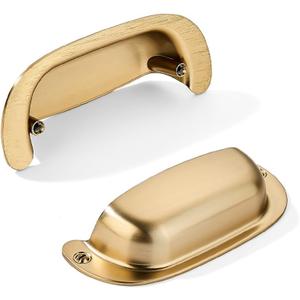 khtumeware 10 Pack 3"(76mm) Hole Center Retro Satin Brass Drawer Pulls Brushed Brass Cabinet Bin Cup Pulls Bathroom Hardware Cabinet Handles Drawer Handles Knobs