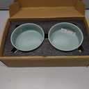 SPUNKYJUNKY Ceramic Dog and Cat Bowl Set with Wooden Stand, Modern Cute Weighted Food Water Set for Small Size Dogs (13.5OZ) & Medium Sized Dogs (28.7OZ) & Cats (1.7 Cups, 2  Light Green)