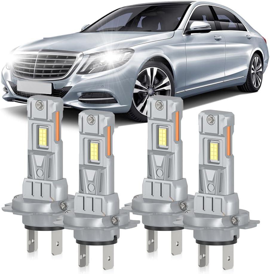 Lights Bulbs For Mercedes-Benz C250 2010-2018 C300 2008-2019 C350 2006-2016 | 20000LM 800% Brightness High Low Beam Light Bulbs, 6000K White, Plug and Play, Pack of 4