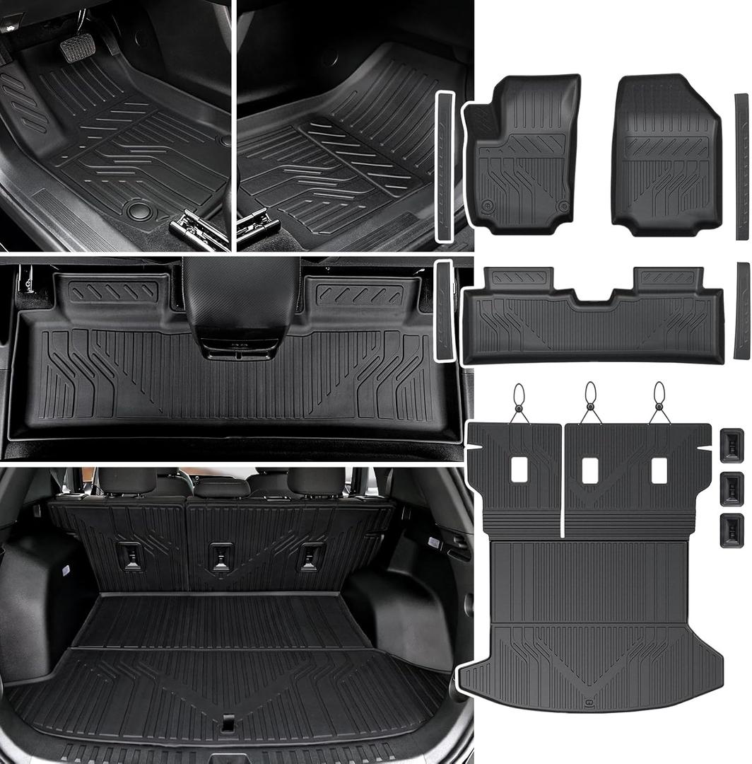 Floor Mats & Cargo Mat with Backrest Mat for 2025-2026 Chevy Equinox(Only Gas)/GMC Terrain, Door Sill Guards, All Weather TPE Car Floor Liners Trunk Mat Accessories for Chevrolet Equinox