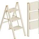 3 Step Ladder, Foldable 3 Step Stool, Cream Chocolate