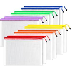 SUNEE 12pcs Mesh Zipper Pouch 11x16, Large Storage Bags for Board Game & Puzzle Organizing, Reusable Plastic Zip Organizer for Travel (A3, 6 Colors) (Multicolored)