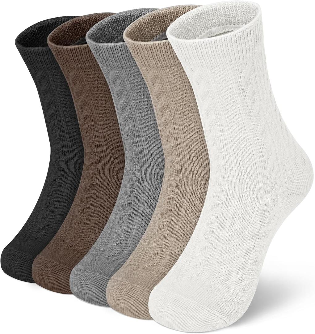 YSense Womens Wool Socks, Winter Boot Socks Stocking Stuffers Gifts for Women Men Warm Crew for Hiking (Large, Light Grey Khaki Cream White Black Coffee)