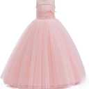 Flower Girls Tulle Wedding Dress A Line Long Formal Pageant Princess Birthday Party Ball Gown Bridesmaid Dresses (Pink)