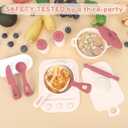 TYRY.HU 11Pcs BPA Free Kids Play Kitchen Accessories Toy, Silicone Pretend Play Food Sets,Cooking Toys Set with Pots & Pans,Pretend Cooking Toys, Montessori Learning Gifts for Toddlers 1-3,Pink