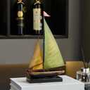 Vintage Sailboat Statue Decor for Living Room, Metal Boat Sculptures Decorations for Dining Room Office, Nautical Home Dcor Accents for Shelf Bookshelf Coffee Table TV Stand (Yellow and Green), 11.6"H x 7.6"W x 2.6"D