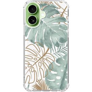 Tropical Monstera Leaves Phone Case Compatible with iPhone 17, Green Gold Leaves Plants Phone Cover, Soft Trendy Design TPU Bumper Cover Case