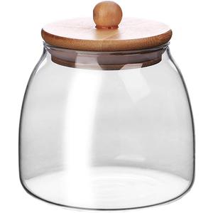 Glass Food Storage Container Candy Dish Spice Jar with Seal Wooden Lid (Medium)
