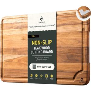 Extra Large Teak Wood Cutting Board 20inch for Kitchen Non Slip Feet Over Sink Butcher Block Chopping Board Nice Solid Thick Wooden Juice Groove Big Xl XXl large Best Hardwood Kitchen Counter Organic, 20"L x 14"W