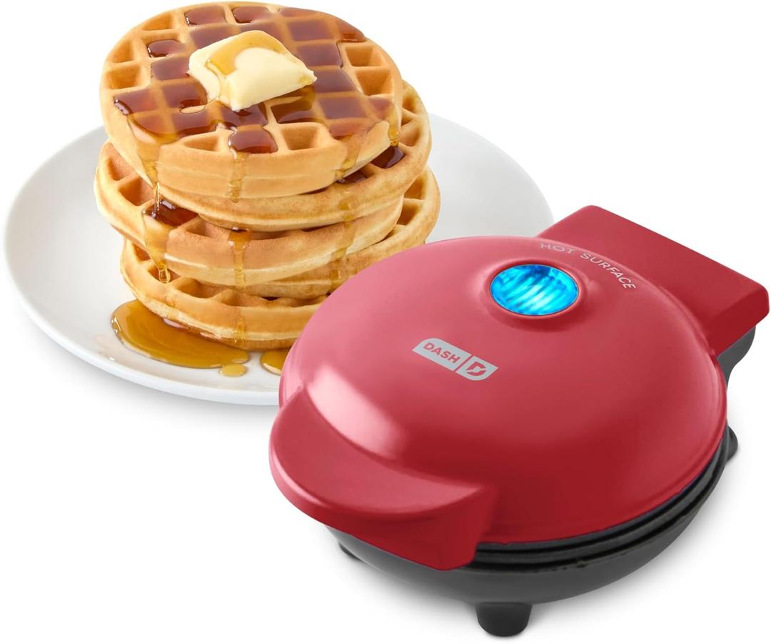 Dash Mini Waffle Maker- Compact Electric Iron for Creative Homemade Treats - Nonstick Surface - Easy-to-Clean - Perfect for Kids & Families - Red, 